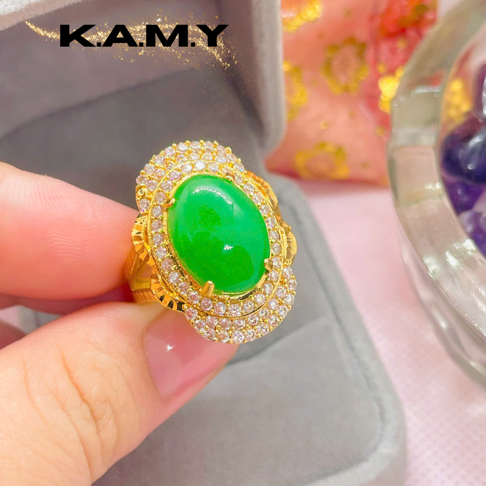 Nhẫn Nữ Đá Xanh Phối Đá Dễ Phối Đồ – Kiểu Hoa Sang Trọng | KAMY Jewelry