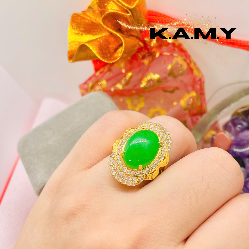 Nhẫn Nữ Đá Xanh Phối Đá Dễ Phối Đồ – Kiểu Hoa Sang Trọng | KAMY Jewelry