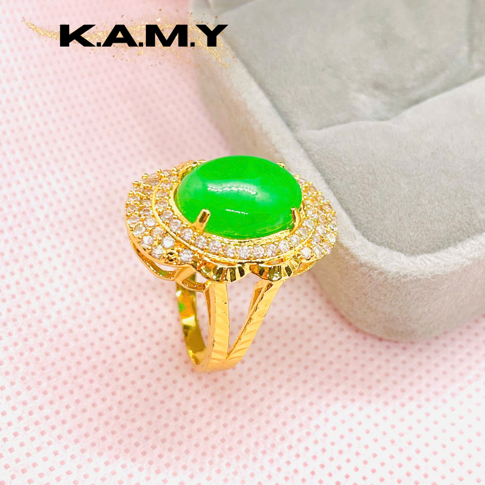 Nhẫn Nữ Đá Xanh Phối Đá Dễ Phối Đồ – Kiểu Hoa Sang Trọng | KAMY Jewelry