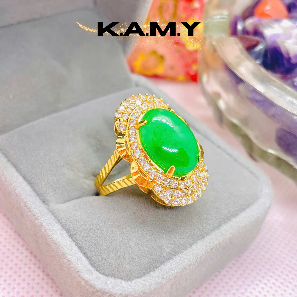 Nhẫn Nữ Đá Xanh Phối Đá Dễ Phối Đồ – Kiểu Hoa Sang Trọng | KAMY Jewelry