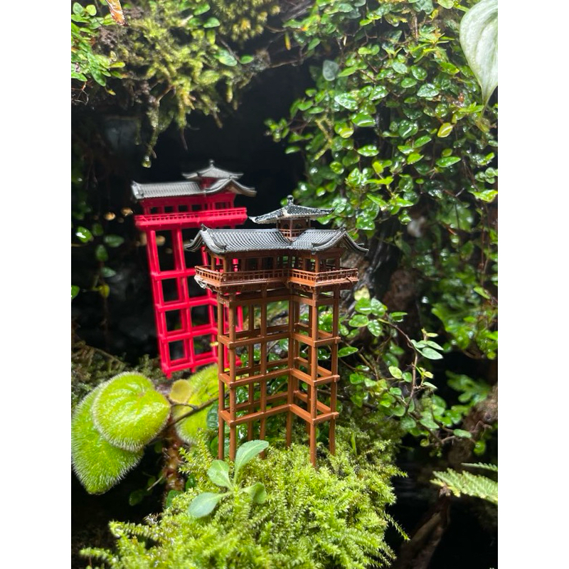 mô hình nhà chữ L - U - chùa chân cao trang trí tiểu cảnh terrarium,bán cạn GreenNatural