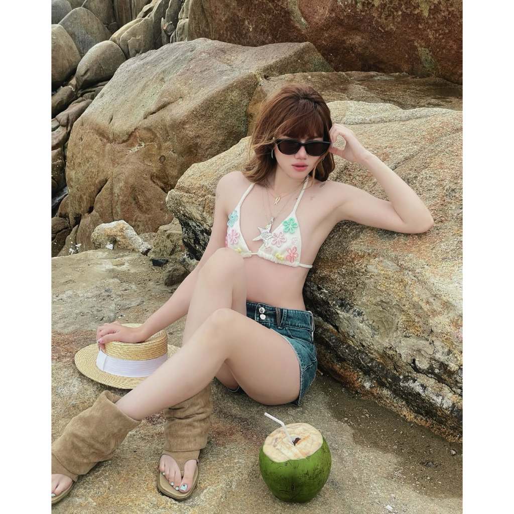 [Sẵn-HỎA TỐC HÀ NỘI] ONESOON Bộ bikini 2 mảnh đính hoa nổi DIY tí hon đồ bơi nữ gợi cảm đi biển