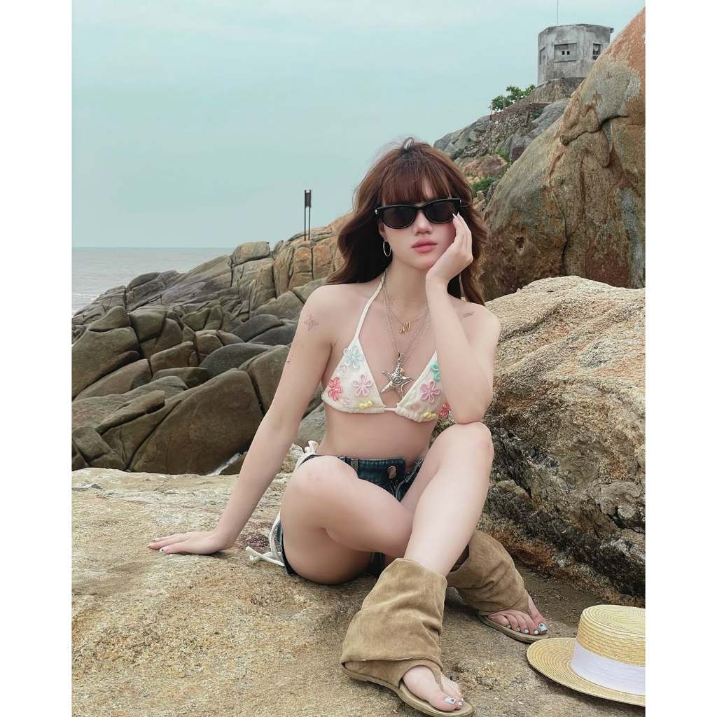 [Sẵn-HỎA TỐC HÀ NỘI] ONESOON Bộ bikini 2 mảnh đính hoa nổi DIY tí hon đồ bơi nữ gợi cảm đi biển