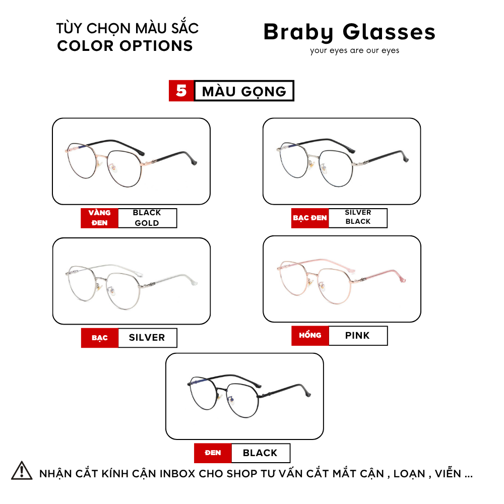 Gọng Kính Cận Dẻo Đa Giác Nam Nữ Braby Glasses Chất Liệu Thép Không Gỉ Siêu Nhẹ Thiết Kế Sang Trọng MK123