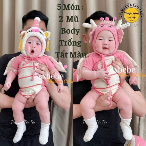 (SẴN SHIP ) Tặng kèm Tất - Rồng Vàng kèm mũ, túi tặng kèm tất màu vàng cho bé trai bé gái xinh xỉu, chất vải đẹp mềm mịn