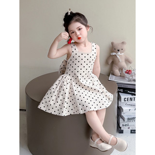sẵn90 -order quảng châu-váy chấm bi trắng đen nơ lưng cho bé gái