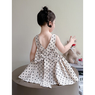 sẵn90 -order quảng châu-váy chấm bi trắng đen nơ lưng cho bé gái