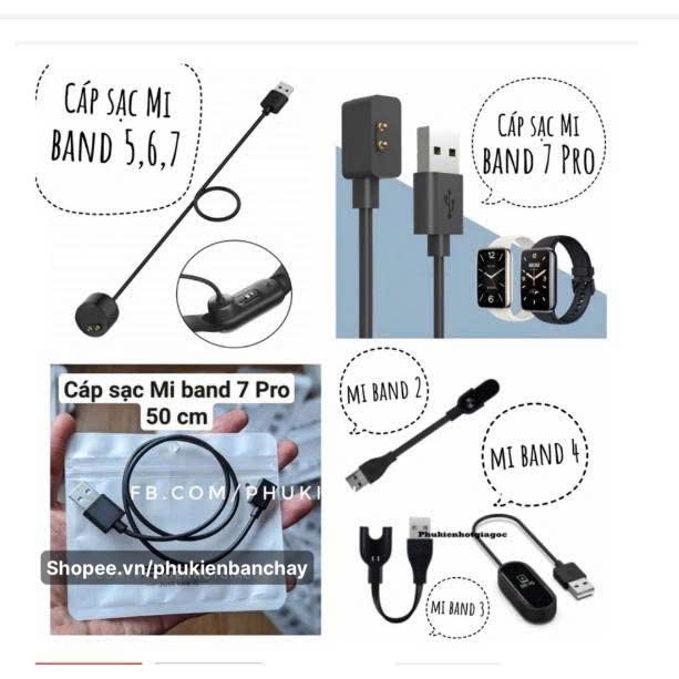 (SẵnVN) Cáp sạc nam châm Mi band 10 9 8 active / 7 Pro / 5 6 7 / Dây sạc thay thế Miband 4 / 3 / 2