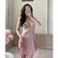 HT141 Váy ngủ sexy xẻ hông có GỌNG tôn dáng,đầm ngủ lụa phối ren nơ ngực gợi cảm HT141
