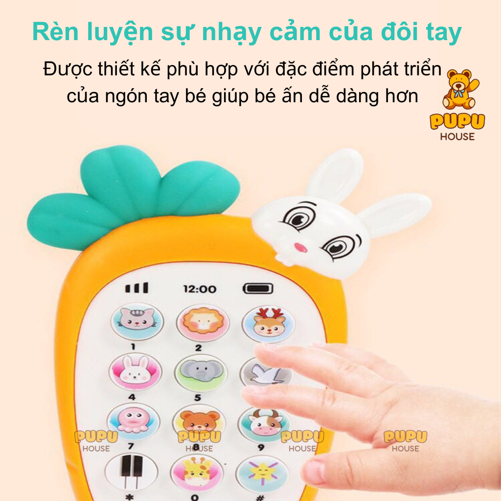 Điện Thoại Thỏ Cà Rốt Có Nhạc Điện Thoại Đồ Chơi Gặm Nướu Thỏ Gặm Cà Rốt Phát Nhạc Đèn Hình Thú - Đồ Chơi PUPU HOUSE