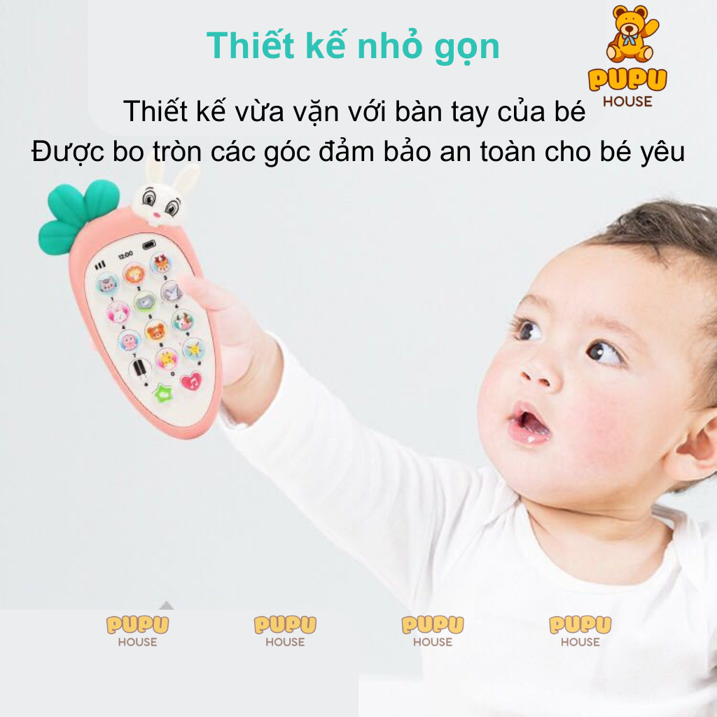 Điện Thoại Thỏ Cà Rốt Có Nhạc Điện Thoại Đồ Chơi Gặm Nướu Thỏ Gặm Cà Rốt Phát Nhạc Đèn Hình Thú - Đồ Chơi PUPU HOUSE