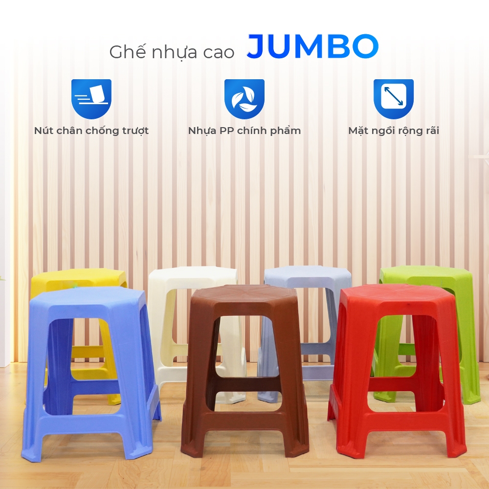 Ghế nhựa cao Jumbo QUI PHÚC, combo 4,6,10 ghế, chống trượt an toàn, chắc chắn, thiết kế hiện đại