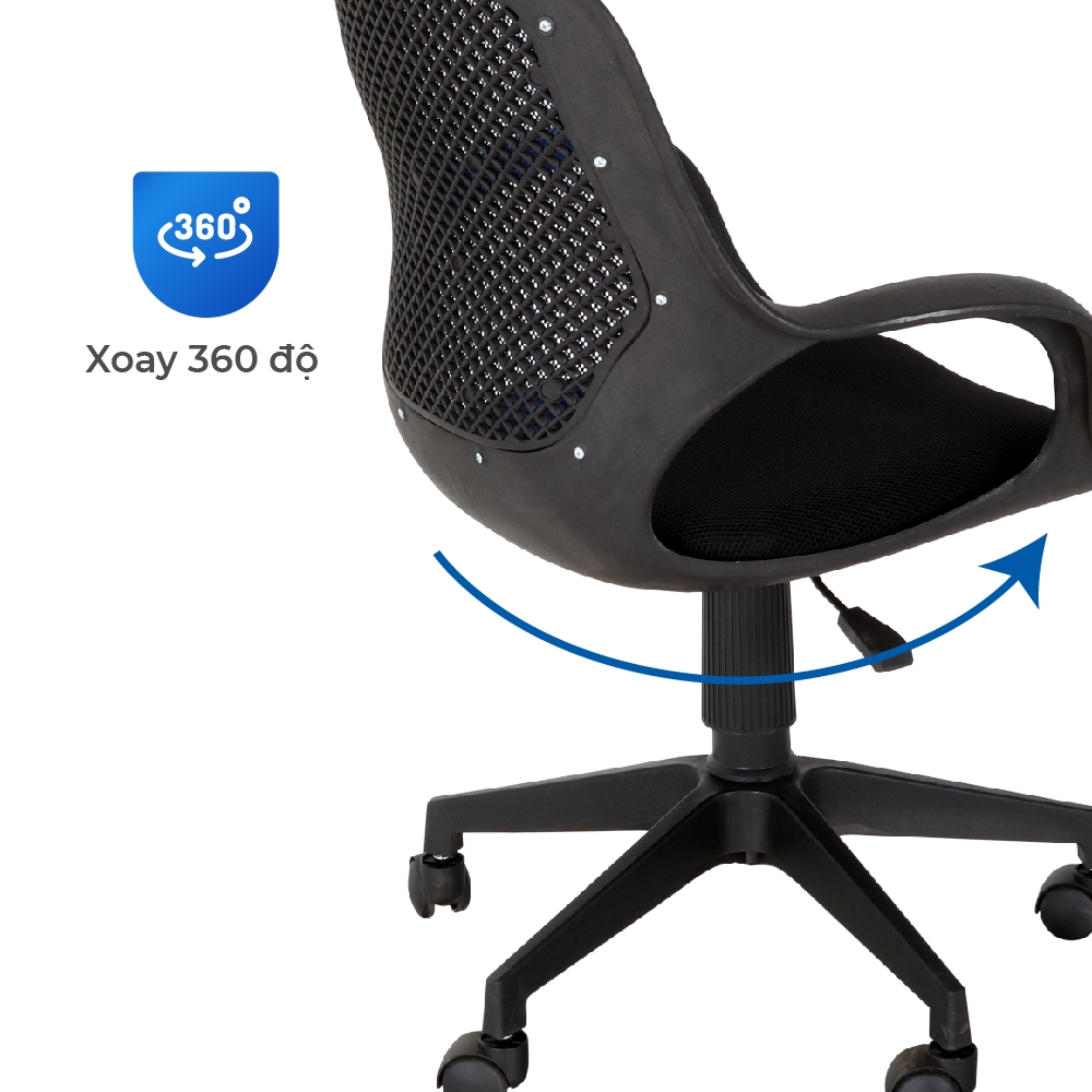 Ghế văn phòng Dona QUI PHÚC, lưng lưới, dễ lắp đặt, chắc chắn, bền bỉ, chân xoay 360 độ, linh hoạt