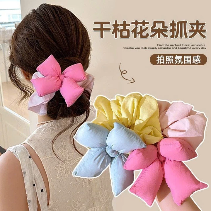Buộc tóc nơ vải bông to phồng dễ thương, Scrunchies Handmade màu sắc ngọt ngào cho nữ GENCI SCNOBOG