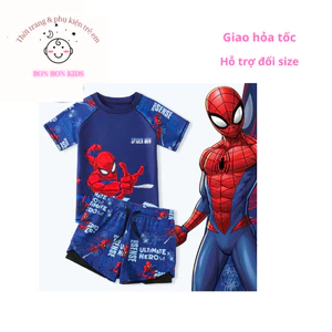 Đồ bơi bé trai cộc tay họa tiết siêu nhân quần đùi 2 lớp,bộ quần áo đi bơi,đi biển bé trai 12-45kg