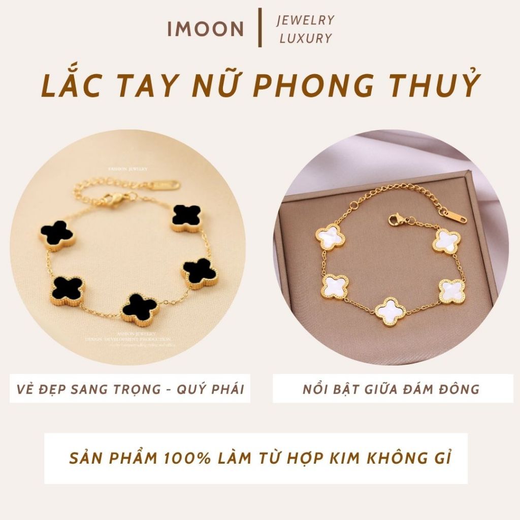 [ HỢP KIM BẠC] Vòng tay nữ IMOON Five Four Leaf Clovers Bracelet Silver , lắc tay cỏ 4 lá IMOON009