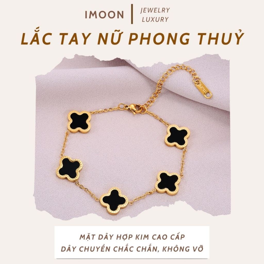 [ HỢP KIM BẠC] Vòng tay nữ IMOON Five Four Leaf Clovers Bracelet Silver , lắc tay cỏ 4 lá IMOON009