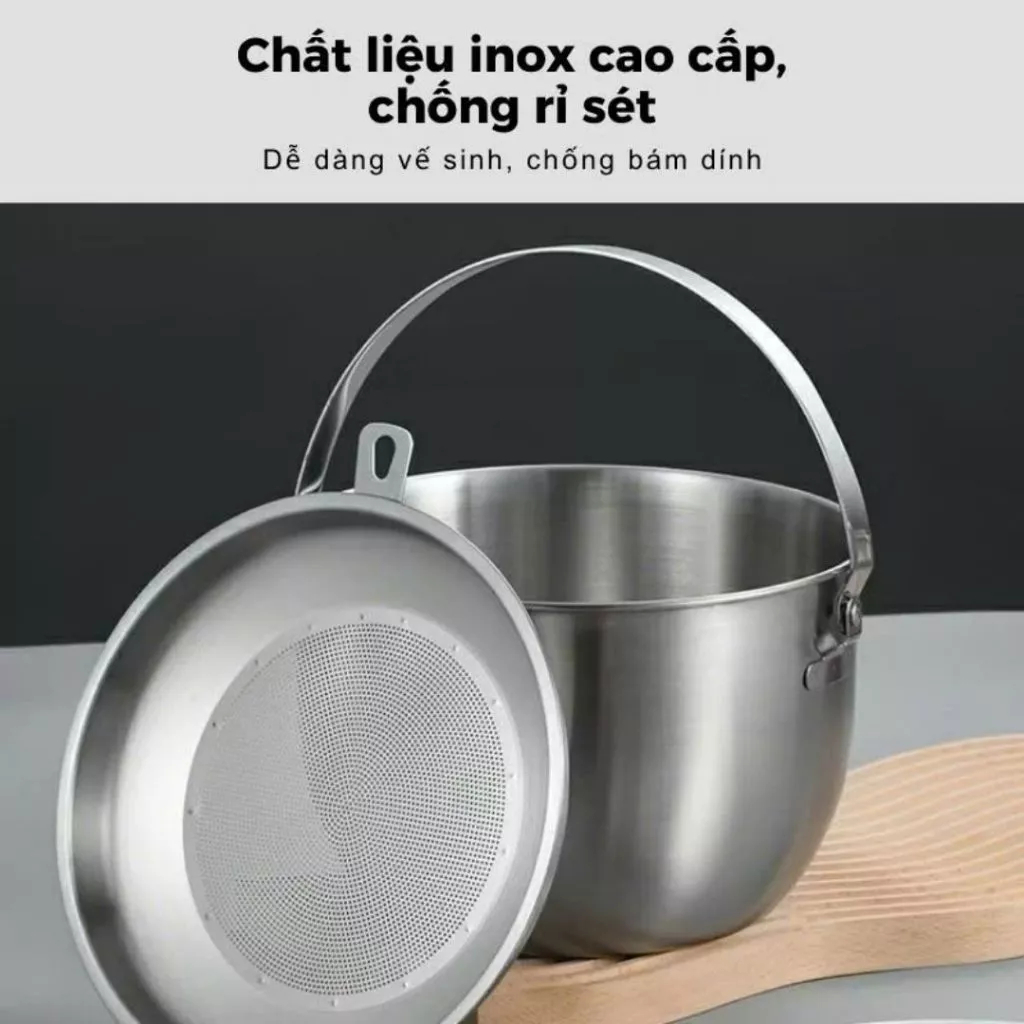 Nồi lọc dầu mỡ inox 316 đa năng đựng dầu ăn tiện lợi, có lưới lọc, an toàn thực phẩm