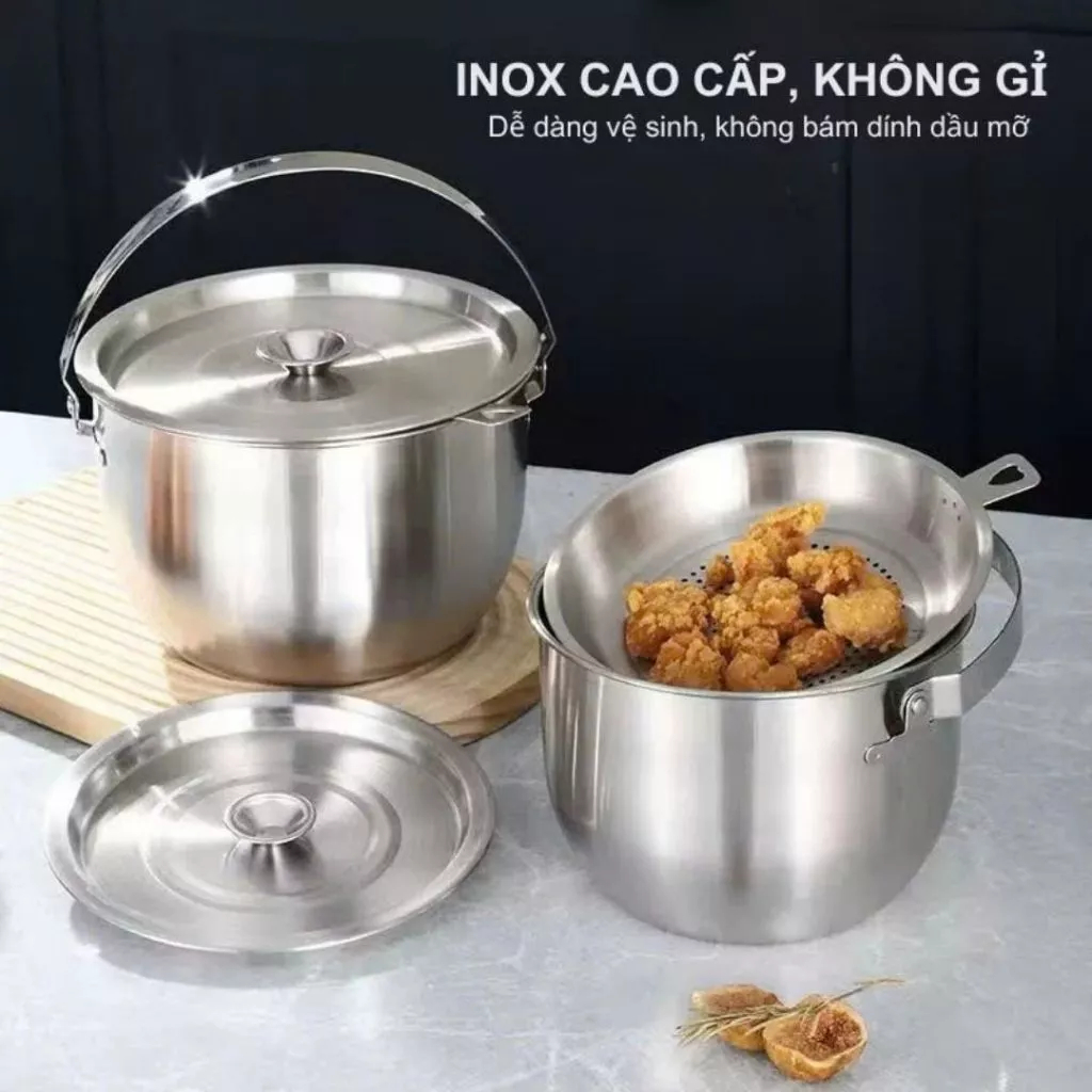 Nồi lọc dầu mỡ inox 316 đa năng đựng dầu ăn tiện lợi, có lưới lọc, an toàn thực phẩm