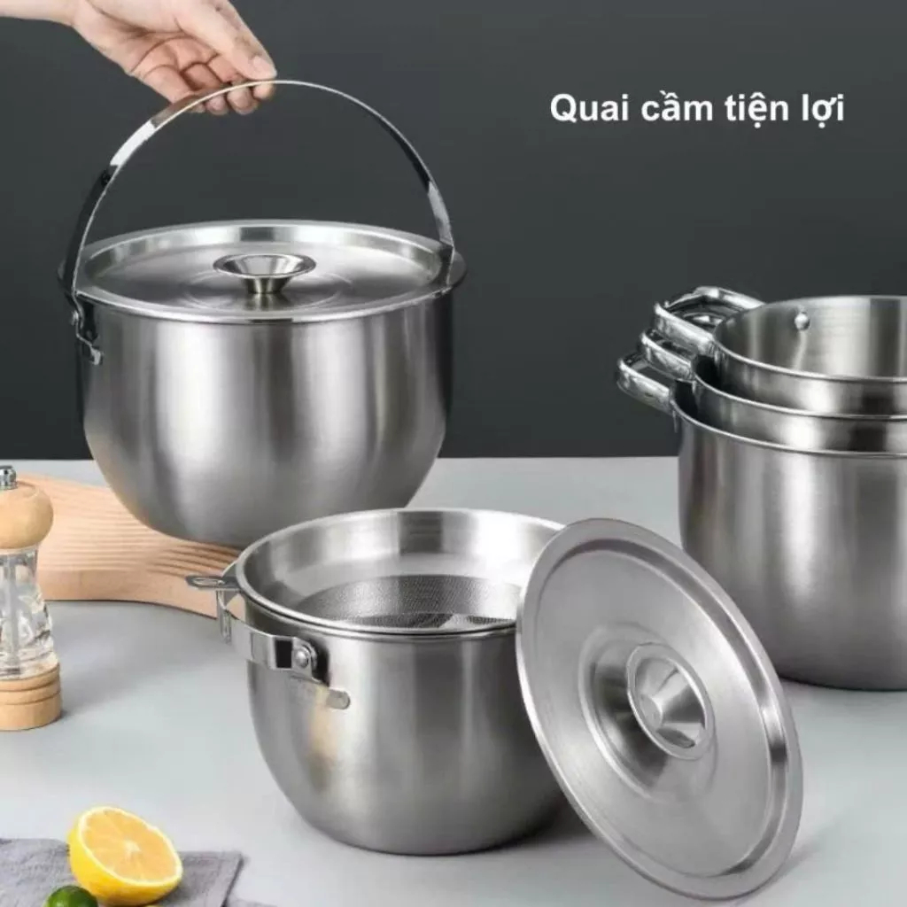 Nồi lọc dầu mỡ inox 316 đa năng đựng dầu ăn tiện lợi, có lưới lọc, an toàn thực phẩm