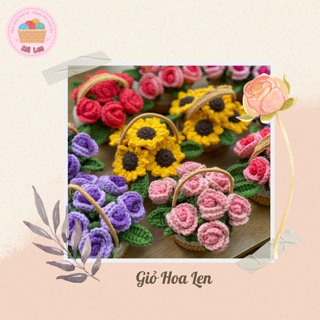 Product image Giỏ hoa_Mê-Len_trang trí bàn bằng len