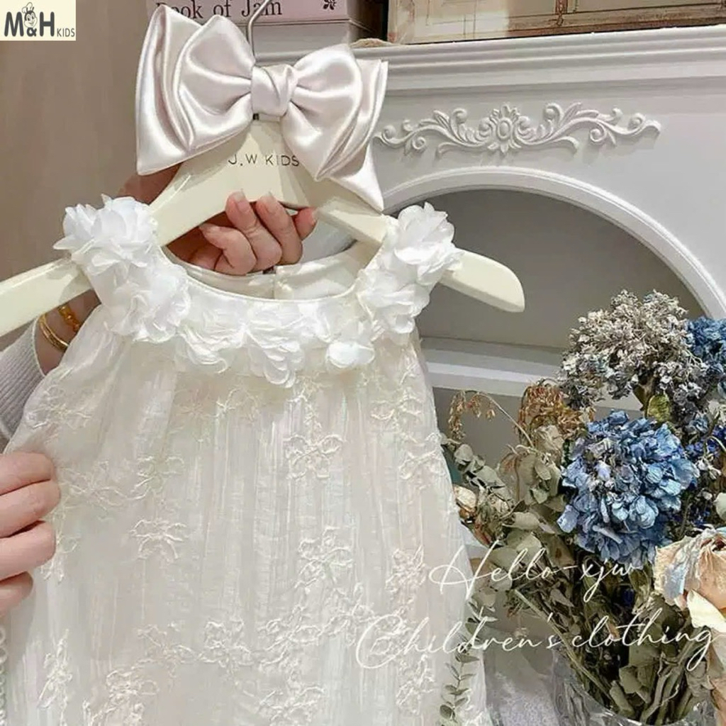Đầm ren cổ hoa chất mềm mại thoáng mát - váy cho bé Diệu Linh shop kids size 8-38kg DL70