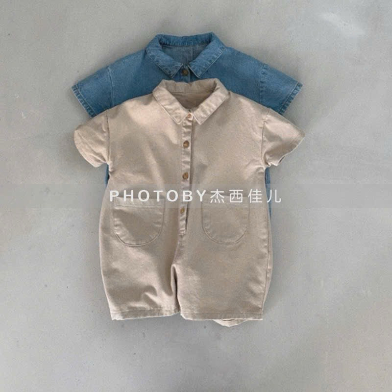 (Sẵn 120) Jumpsuit cổ đức có khuy và túi 2 bên phong cách Hàn Quốc dành cho bé trai - bé gái