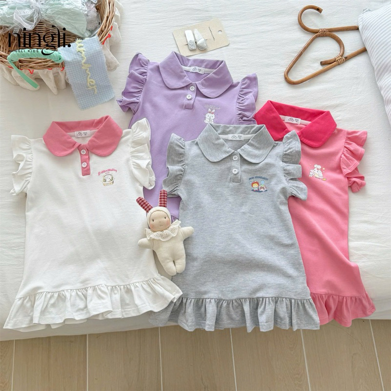 (Order) Váy dáng tenis đuôi cá cổ bèo khuy phong cách thể thao dành cho bé gái