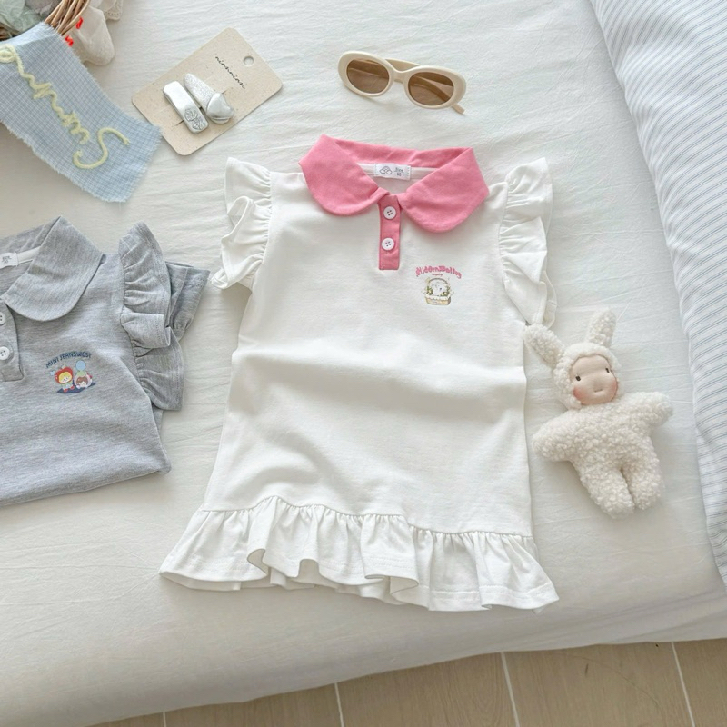 (Order) Váy dáng tenis đuôi cá cổ bèo khuy phong cách thể thao dành cho bé gái
