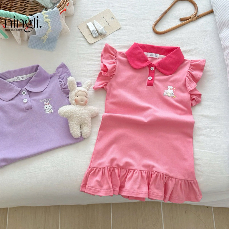 (Order) Váy dáng tenis đuôi cá cổ bèo khuy phong cách thể thao dành cho bé gái