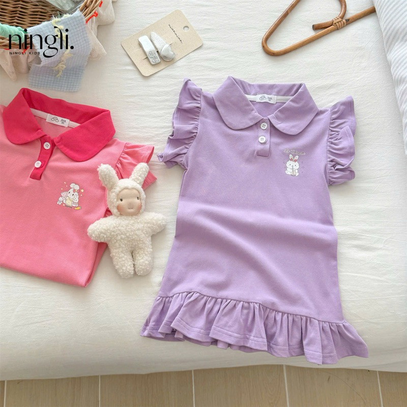 (Order) Váy dáng tenis đuôi cá cổ bèo khuy phong cách thể thao dành cho bé gái