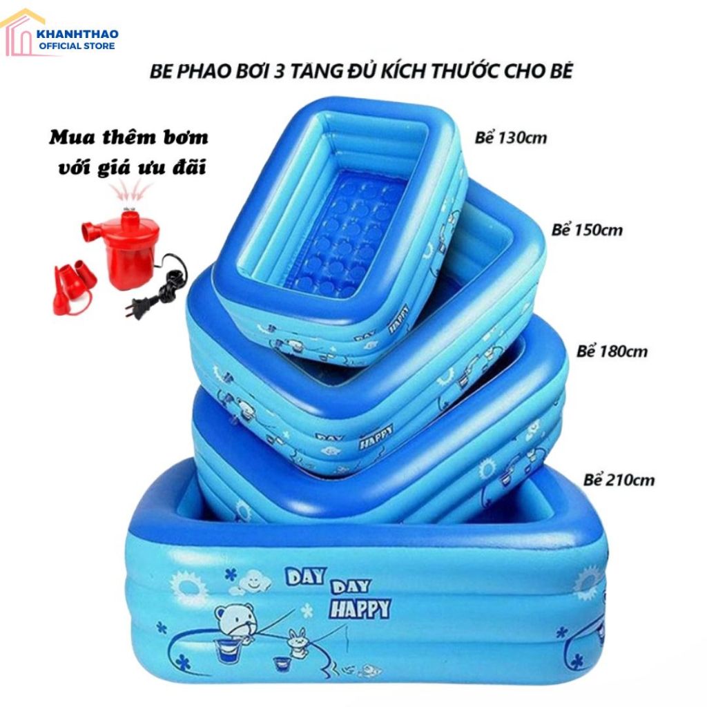 Bể Bơi Cho Bé - Phao Bơi Cỡ Lớn Đủ Kích Thước 3 Tầng Có Đế Chống Trơn Trượt Chất Liệu Dày Cao Cấp