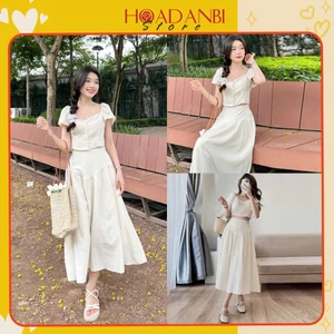 Set áo kiểu mix chân váy xoè phong cách Hàn Quốc, Set váy nữ dáng dài tiểu thư Hoadanbistore