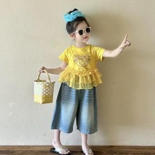 S235-Set áo 2 lớp phối voan Hello  phối quần Jean cho bé gái size từ 8-30Kg