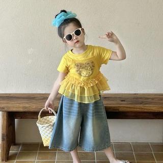 S235-Set áo 2 lớp phối voan Hello  phối quần Jean cho bé gái size từ 8-30Kg
