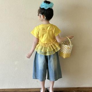 S235-Set áo 2 lớp phối voan Hello  phối quần Jean cho bé gái size từ 8-30Kg