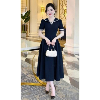 ĐẦM NỮ DÁNG XÒE KẾT BÔNG GIỮA PHỐI VIỀN CỔ NỔI BẬT PHONG CÁCH SANG TRỌNG NỮ TÍNH PHÙ HỢP THỜI TRANG