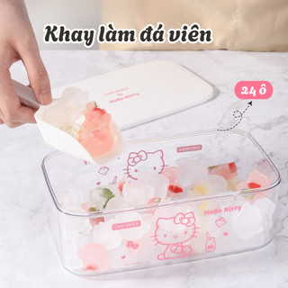 Khay Làm Đá Silicon Hello Kitty Kèm Nắp Đậy, Khuôn Đá 24 ô Làm Đá Viên, Thạch Pudding, Kẹo Dẻo