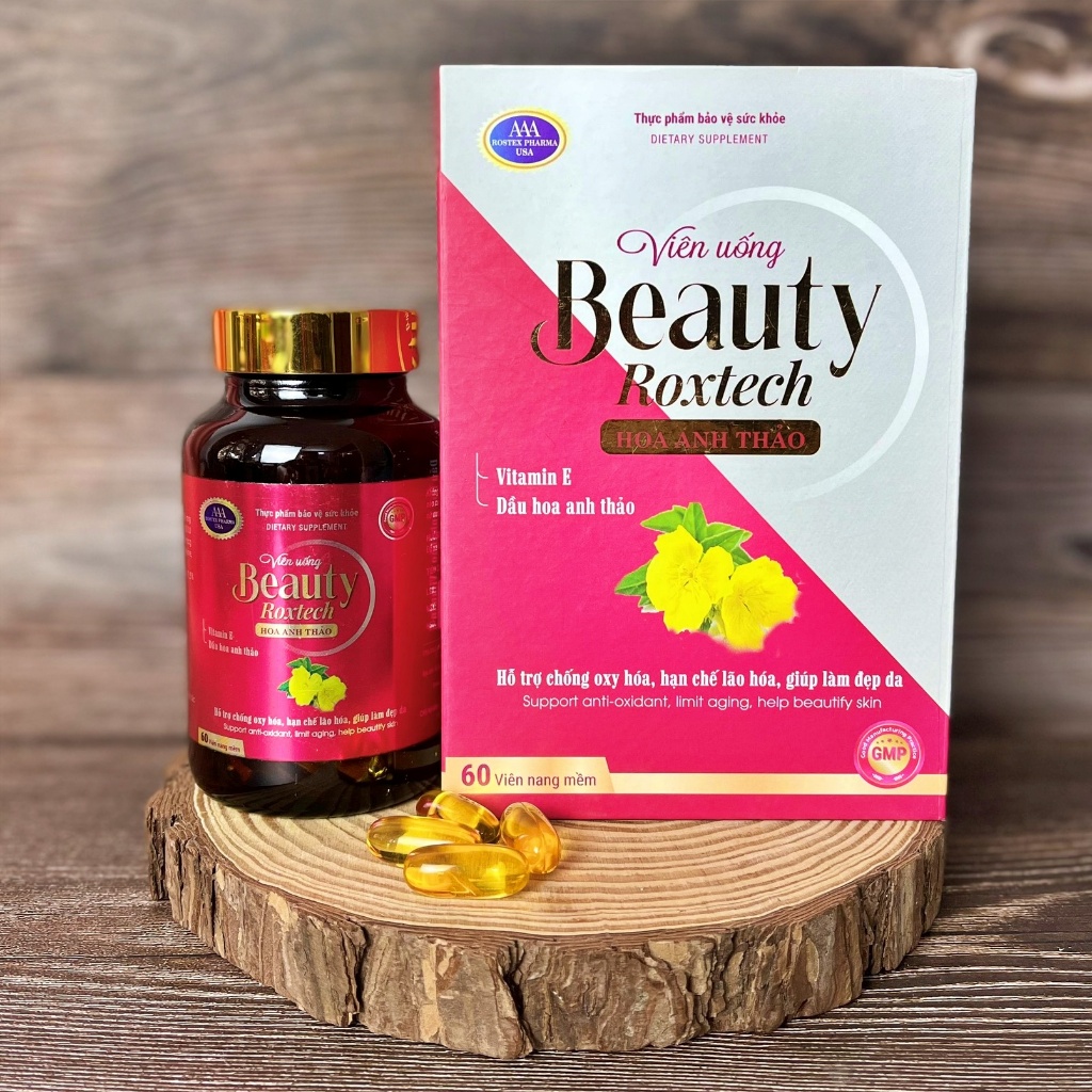 [CHÍNH HÃNG] Viên Uống Beauty Dầu Hoa Anh Thảo Roxtech đẹp da, chống lão hóa - 60 viên