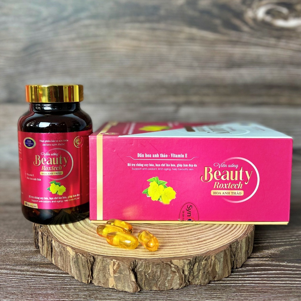 [CHÍNH HÃNG] Viên Uống Beauty Dầu Hoa Anh Thảo Roxtech đẹp da, chống lão hóa - 60 viên