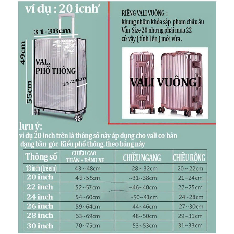 Trùm nhựa trong suốt che vali không viền-có viền chất lượng cao [ƯU ĐÃI SỐC]
