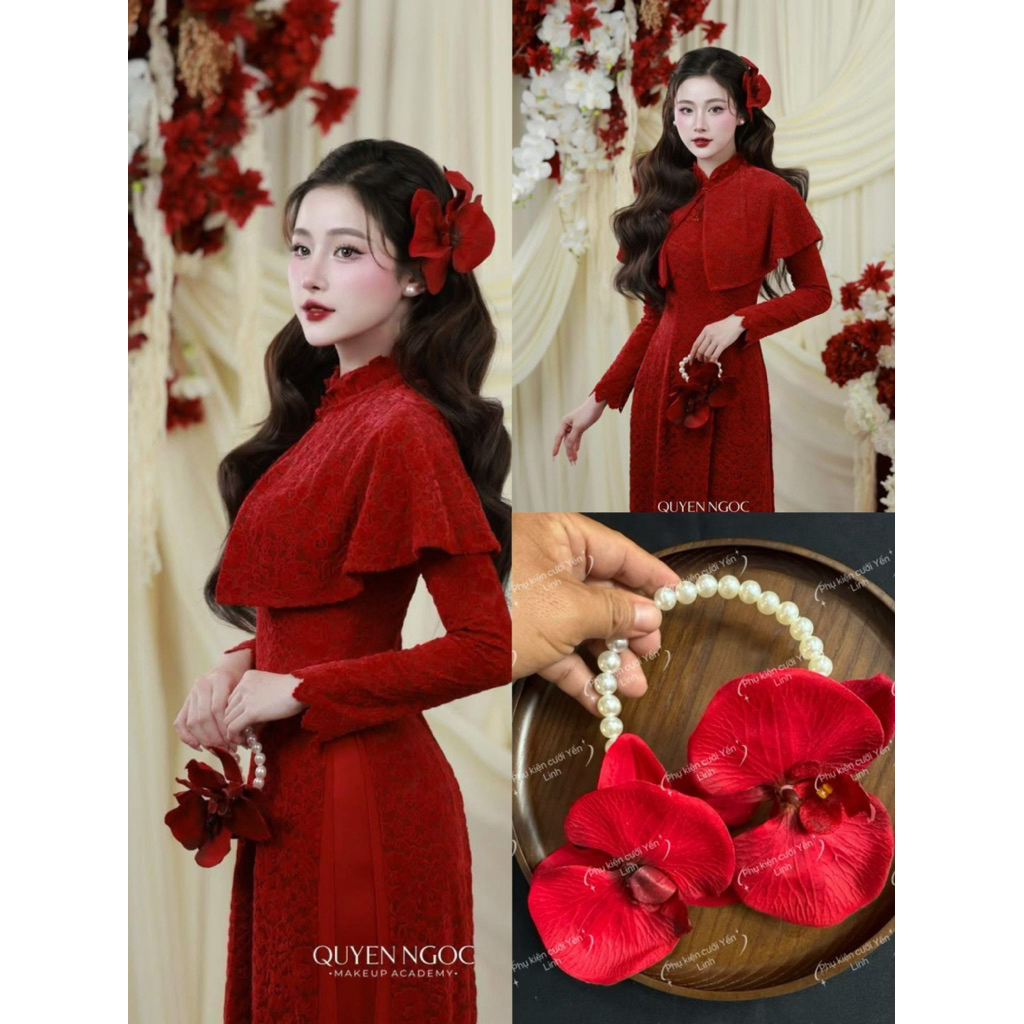 🔥🔥🔥Hoa lan cầm tay cách tân cô dâu có 2 màu đỏ và trắng-TN0939|PHUKIENCUOIYENLINH