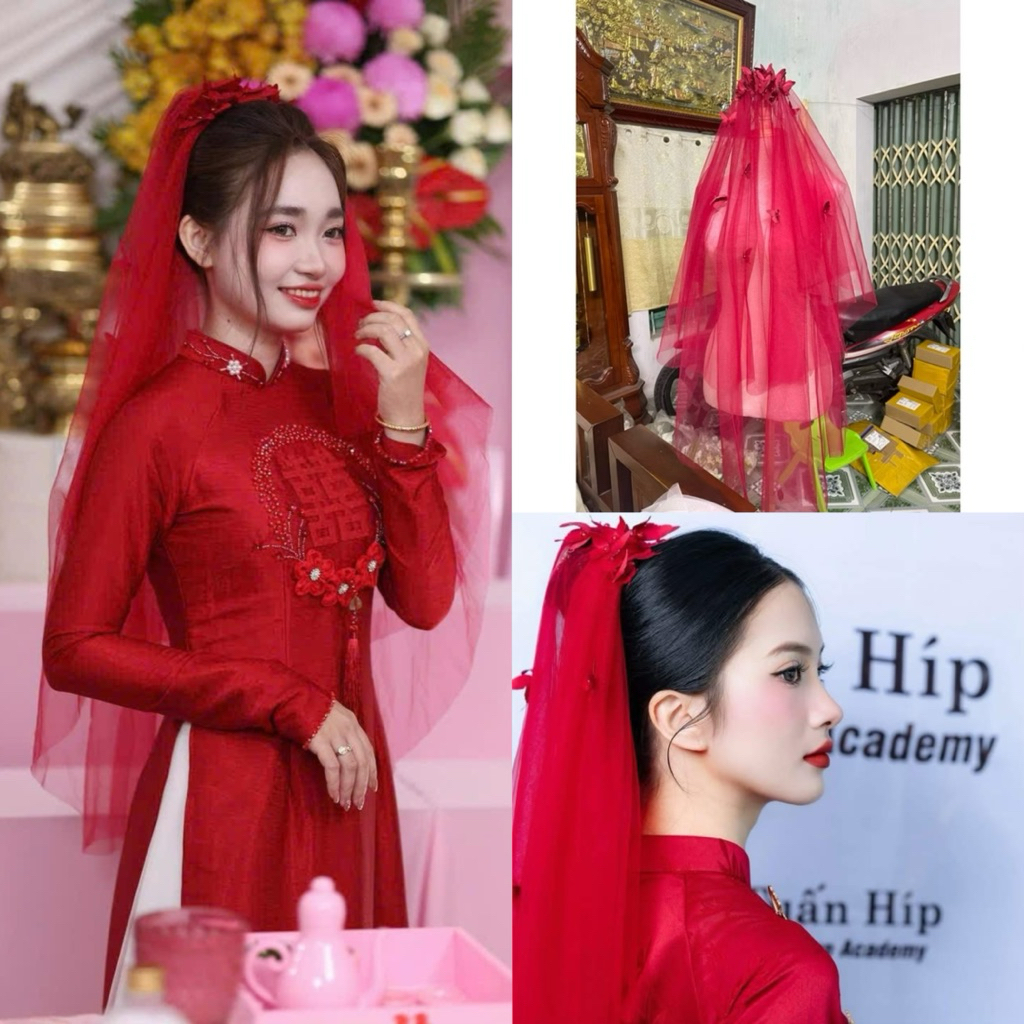 🪭Voan cô dâu đính bươm bướm 2 màu(trên ảnh là đỏ đô)