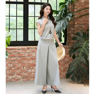 Áo Sơ Mi Cổ Đức Sát Nách Dây Rút Phối Quần Ống Rộng Chun Sau LAMER O61H25H005 O64W25H001 L61H25H032 L64W25H003 (2 bản)