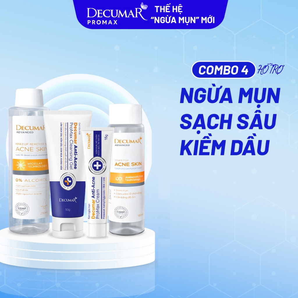 Combo 4 hỗ trợ ngừa mụn, sạch sâu, kiềm dầu, dưỡng ẩm da Decumar Promax ...