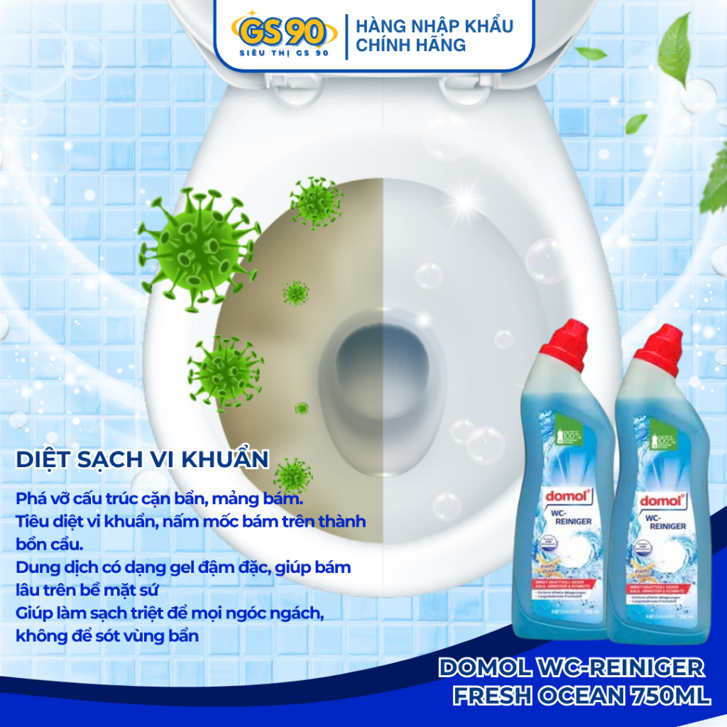 Nước Tẩy Rửa Bồn Cầu Nhà Vệ Sinh Domol 750ml Sạch Cặn Khử Mùi Hàng Chính Hãng