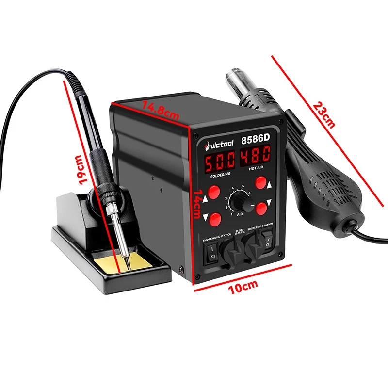 Máy Khò Nhiệt Mini 220V Mỏ Hàn Thiếc Điện Trạm Hàn 8586 760W 2 Trong 1,Điều Chỉnh Nhiệt,Màn OLED