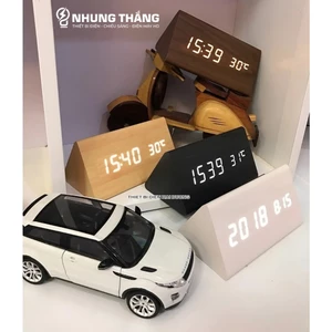 Đồng hồ gỗ led để bàn hình tam giác + Tặng pin - Trang trí decor vintage căn phòng - bảo hành 18 tháng - led trang trí