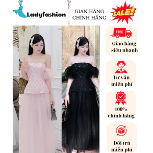Set áo cúp ngực bling tay bèo sang chảnh mix chân váy tơ lưới dáng dài 3 màu be hồng đen hàng chuẩn loại 1 New 2025