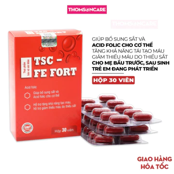Sắt cho bà bầu và người thiếu sắt Fe Fort TSC Group- Giúp bổ sung sắt và acid folic, tăng tái tạo máu - Hộp 30 Viên
